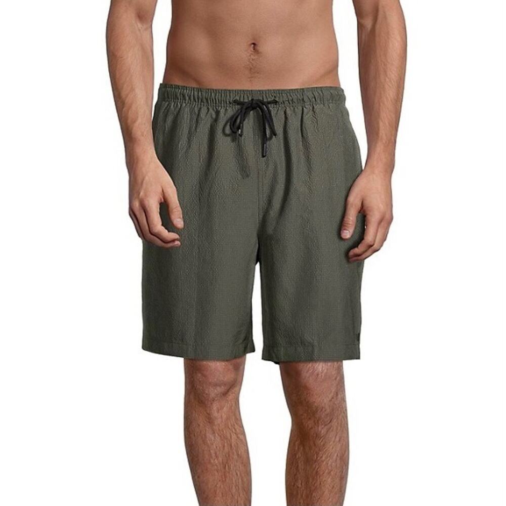 NEW Solid & Striped The Long Classic Swim Trunks (Sz L) Bermuda Olive Seersucker